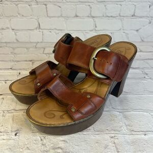 Born Brown Leather Buckle Platform Sandals
